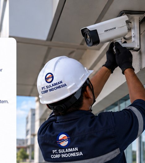 Teknisi memasang kamera CCTV